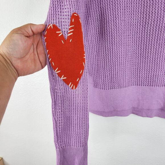 Kerri Rosenthal Purple Knit Heart Elbow Patch Women's Sweater XS Cashmere Blend - Picture 3 of 15